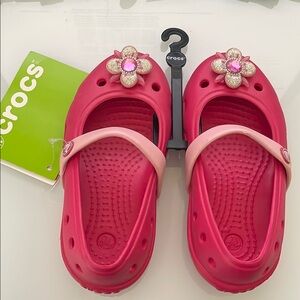 CROCS Pink Water Shoes with Flower Embellishments